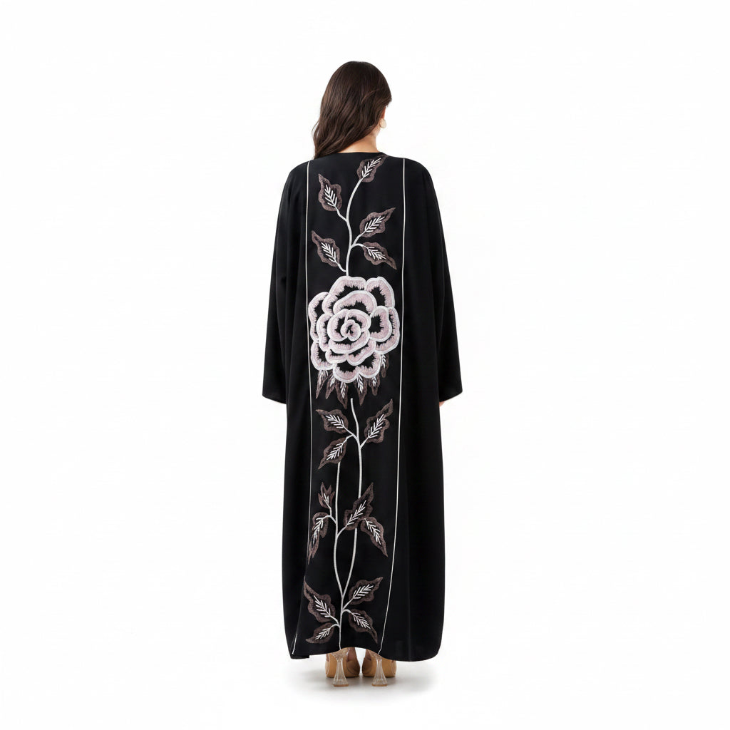 Classic Black Embroidered Abaya - HM