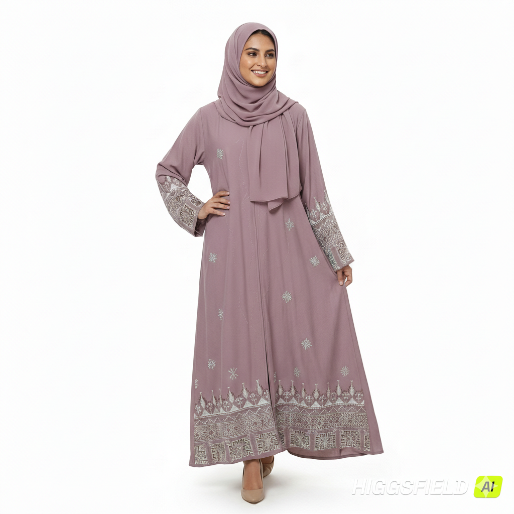 Mauve Geometric Embroidered Abaya - HM