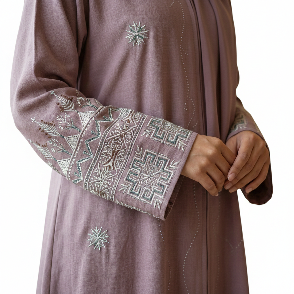 Mauve Geometric Embroidered Abaya - HM