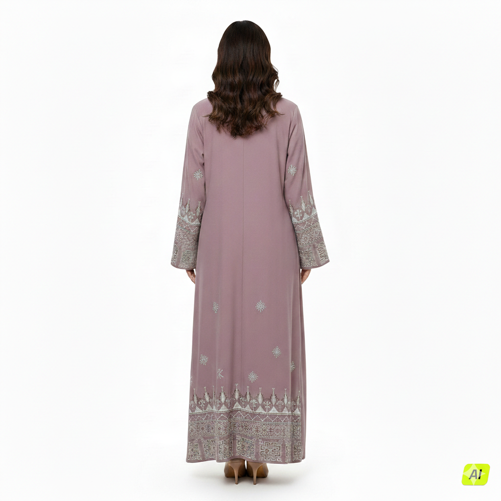 Mauve Geometric Embroidered Abaya - HM