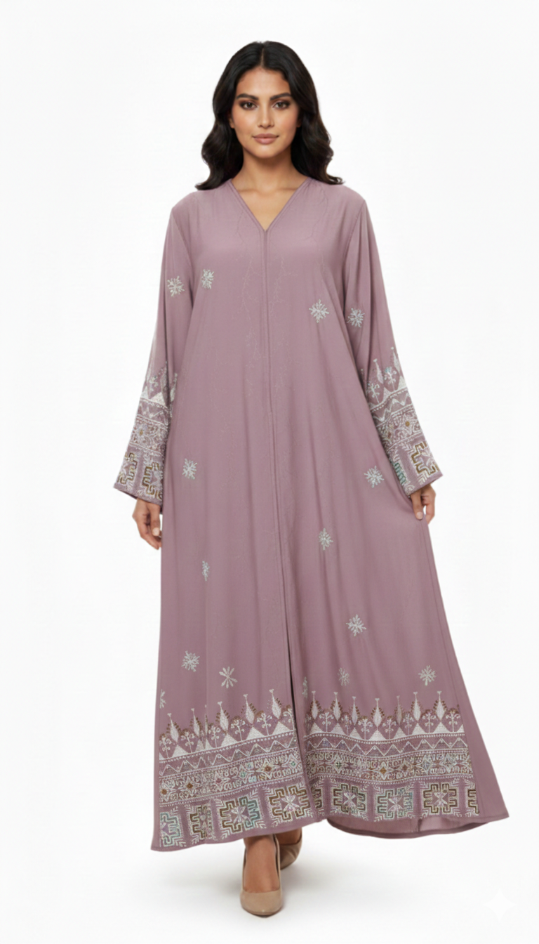 Mauve Geometric Embroidered Abaya - HM