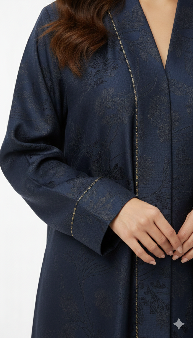 Midnight Navy Jacquard Abaya - HM