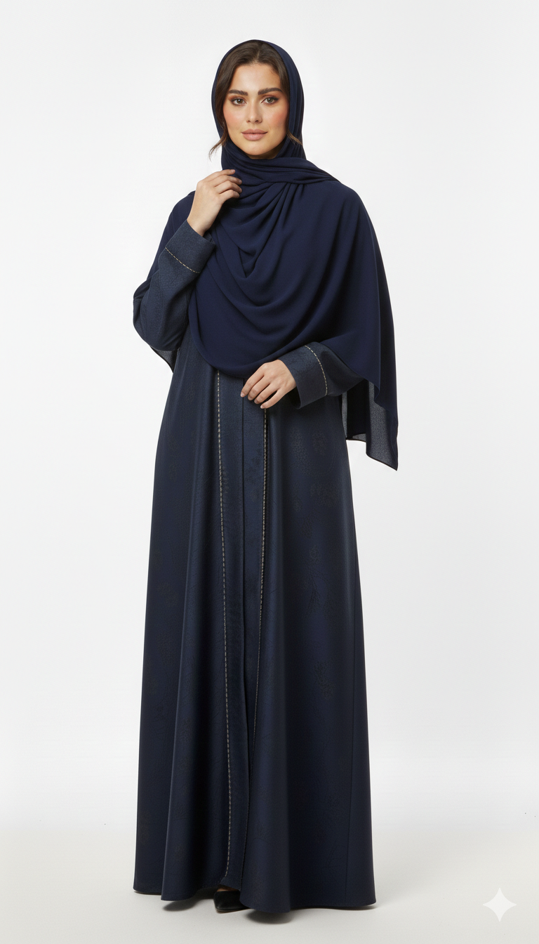 Midnight Navy Jacquard Abaya - HM