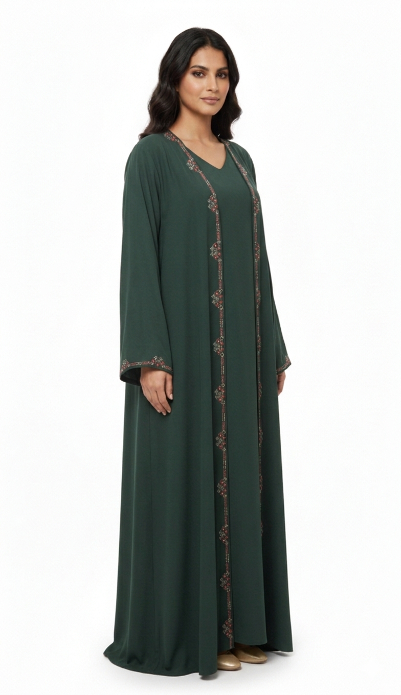 Emerald Bloom Layered Abaya - HM