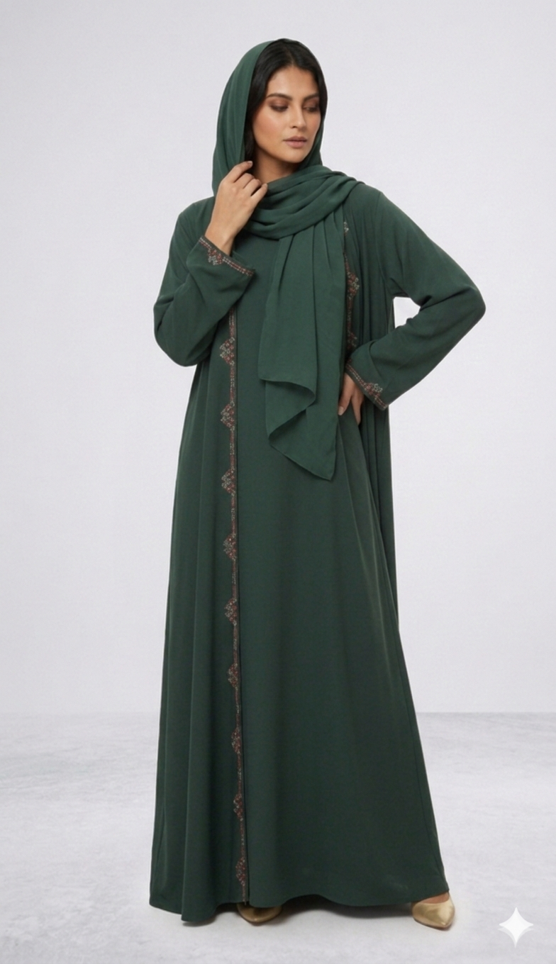 Emerald Bloom Layered Abaya - HM