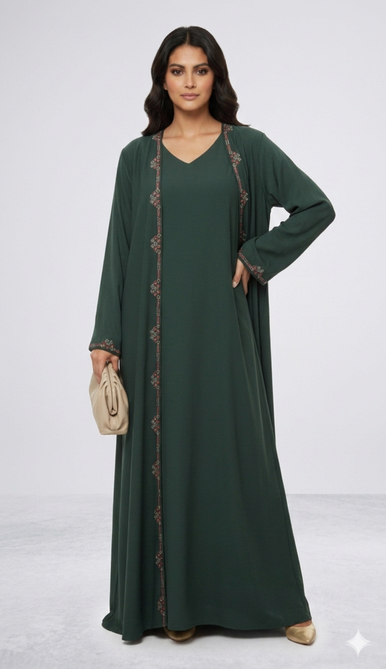 Emerald Bloom Layered Abaya - HM