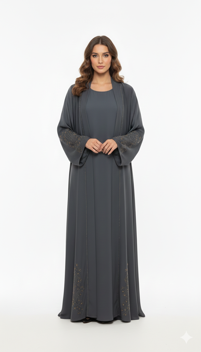 Charcoal Shimmer Layered Abaya - HM