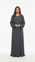 Charcoal Shimmer Layered Abaya - HM