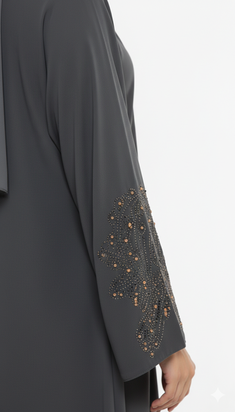Charcoal Shimmer Layered Abaya - HM