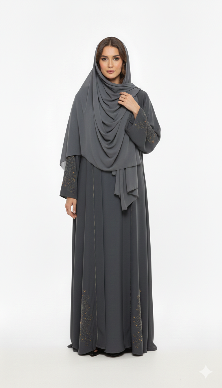 Charcoal Shimmer Layered Abaya - HM