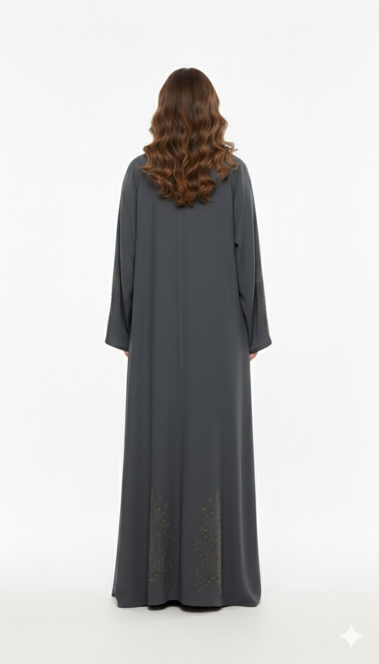 Charcoal Shimmer Layered Abaya - HM